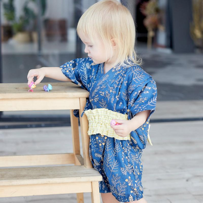 Kimono pour Bébé Bleu Botanica