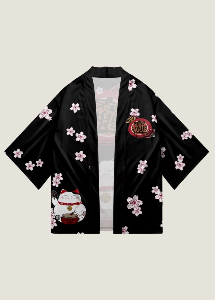 Kimono japonais Maneki-neko noir | Enishi