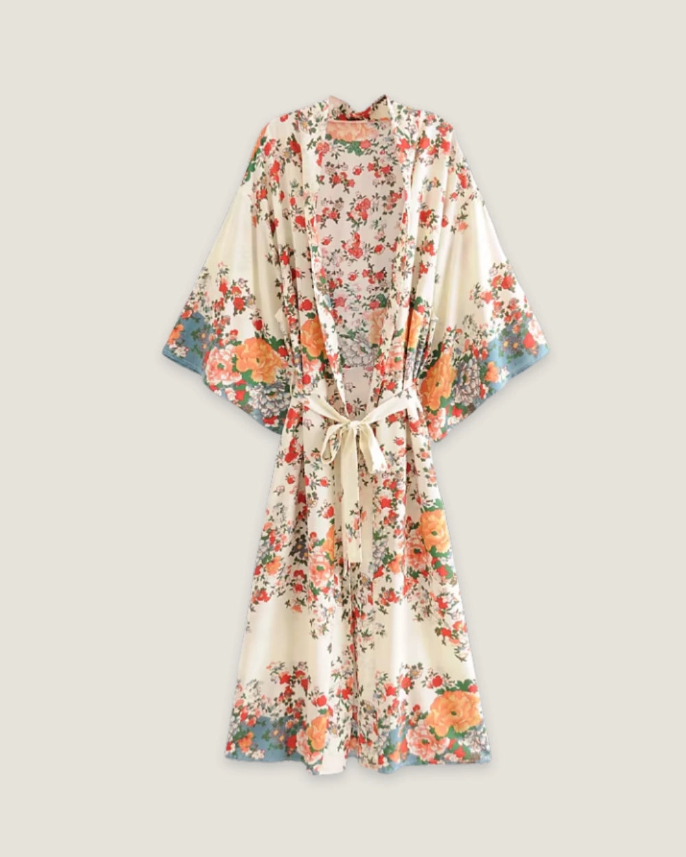 Kimono long crème floral femme | Fumis