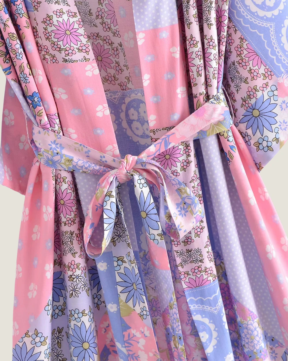 kimono long patchwork bleu rose femme | Miyori