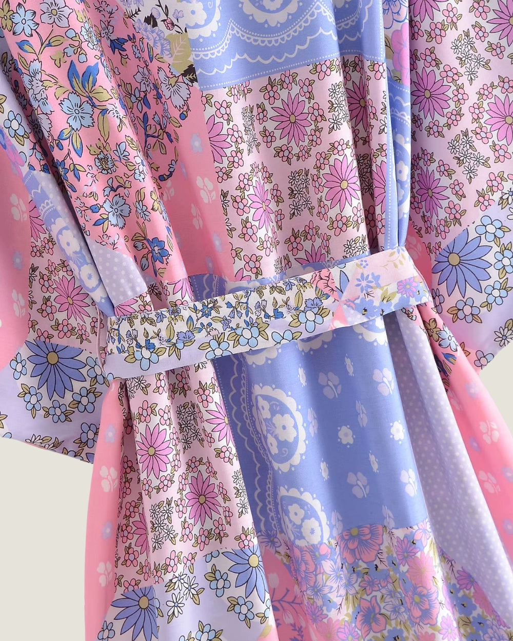 kimono long patchwork bleu rose femme | Miyori