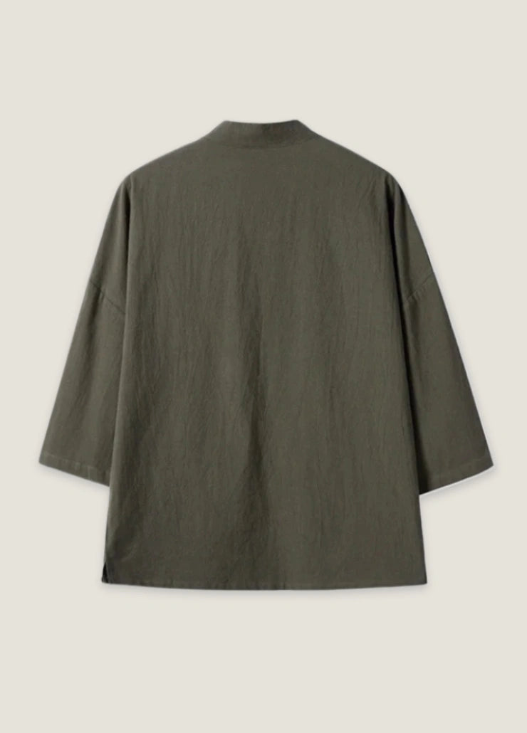 Veste kimono en lin khaki homme | Kibashi