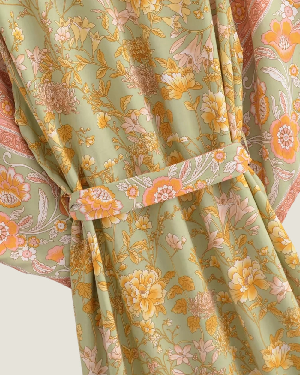 kimono long jaune vert femme | Momoka