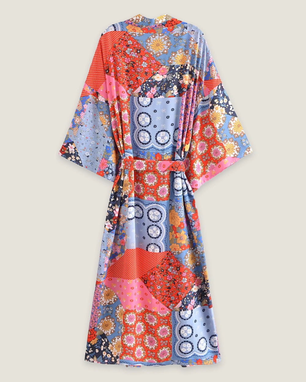 kimono long patchwork bleu femme | Kazura