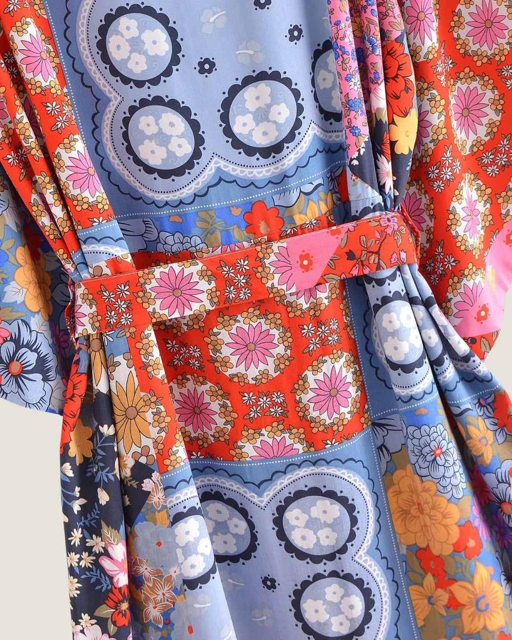 kimono long patchwork bleu femme | Kazura