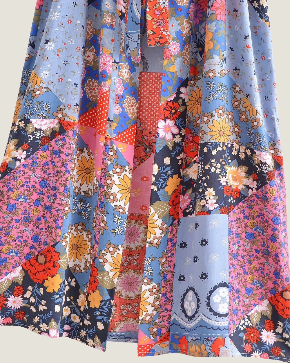 kimono long patchwork bleu femme | Kazura