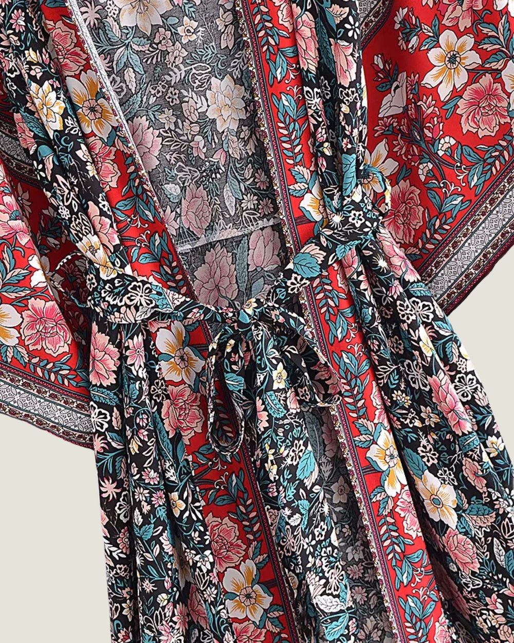 kimono long rouge femme | Akahana