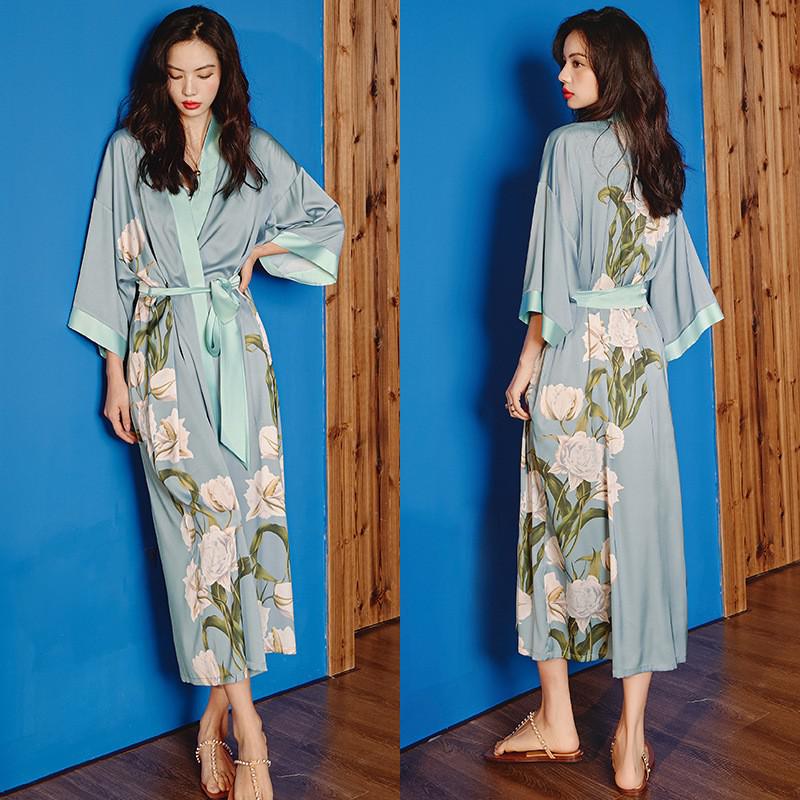 Women's long satin kimono
