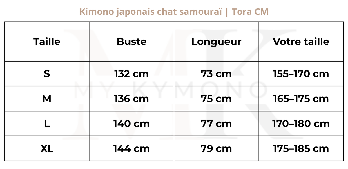 Tableau des tailles (cm) – Kimono japonais chat samouraï | Tora