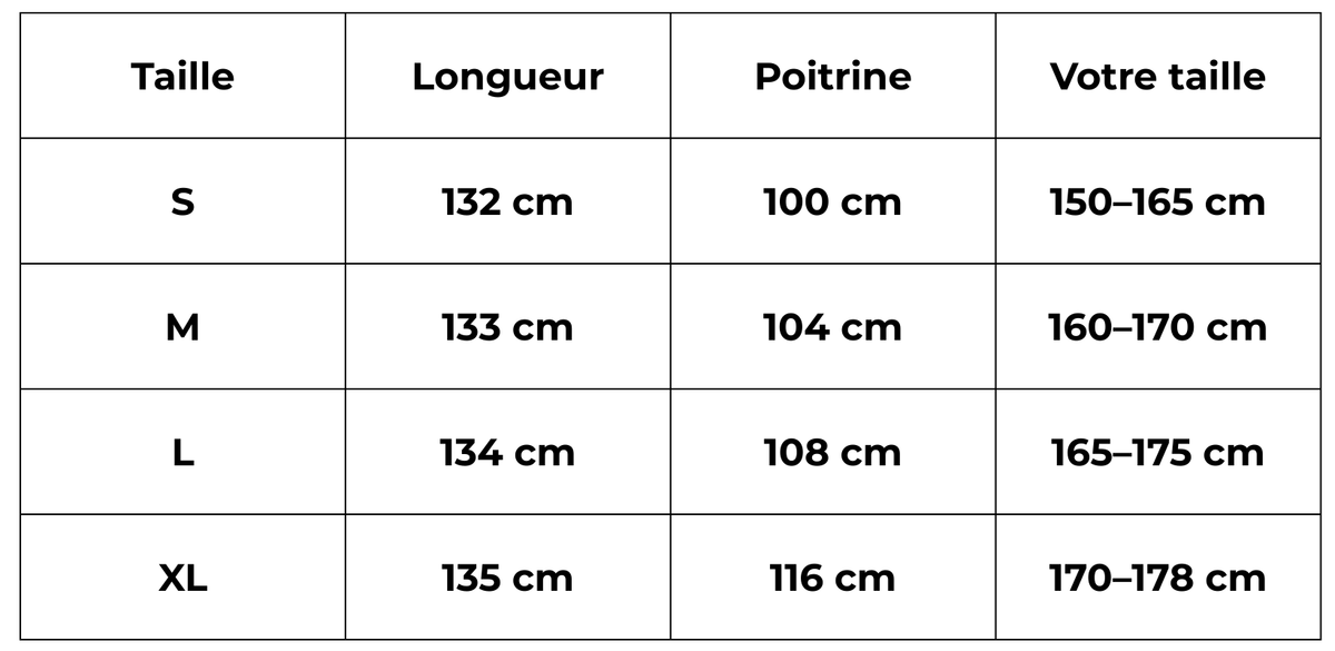 Tableau des tailles (cm) – Kimono long crème floral femme | Fumis