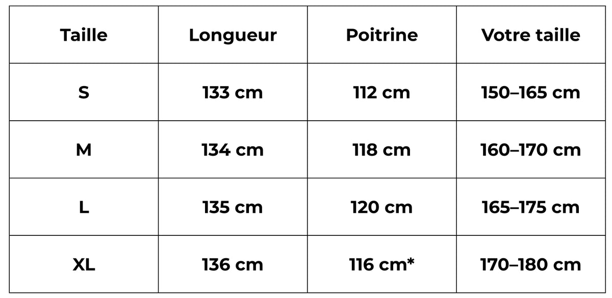 Tableau des tailles (cm) – Kimono long rose femme | Sumire