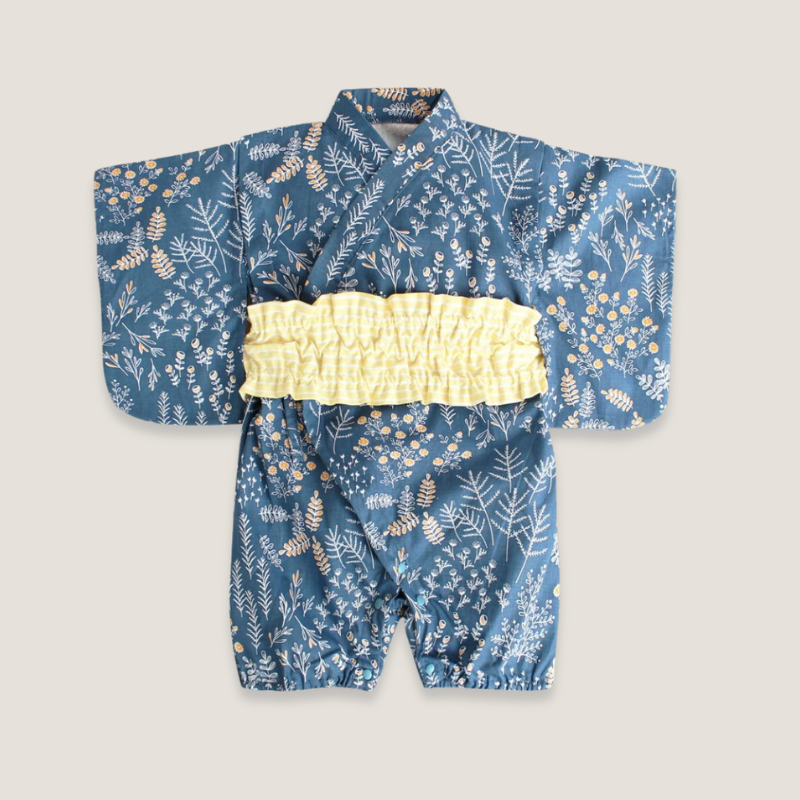 Kimono pour Bébé Bleu Botanica