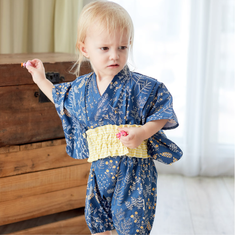 Kimono pour Bébé Bleu Botanica