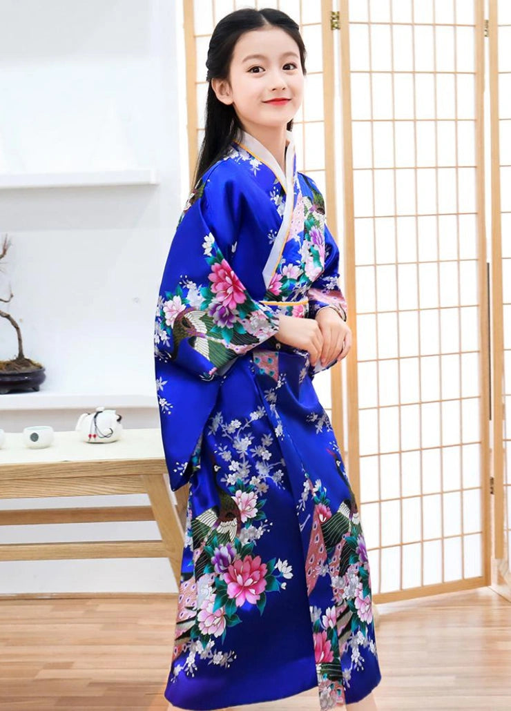 Kimono bleu à fleurs enfant | Hanami