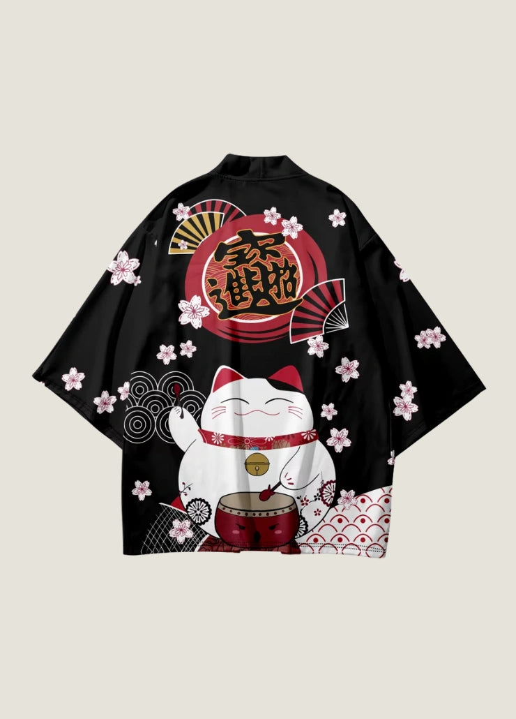 Kimono japonais Maneki-neko noir | Enishi