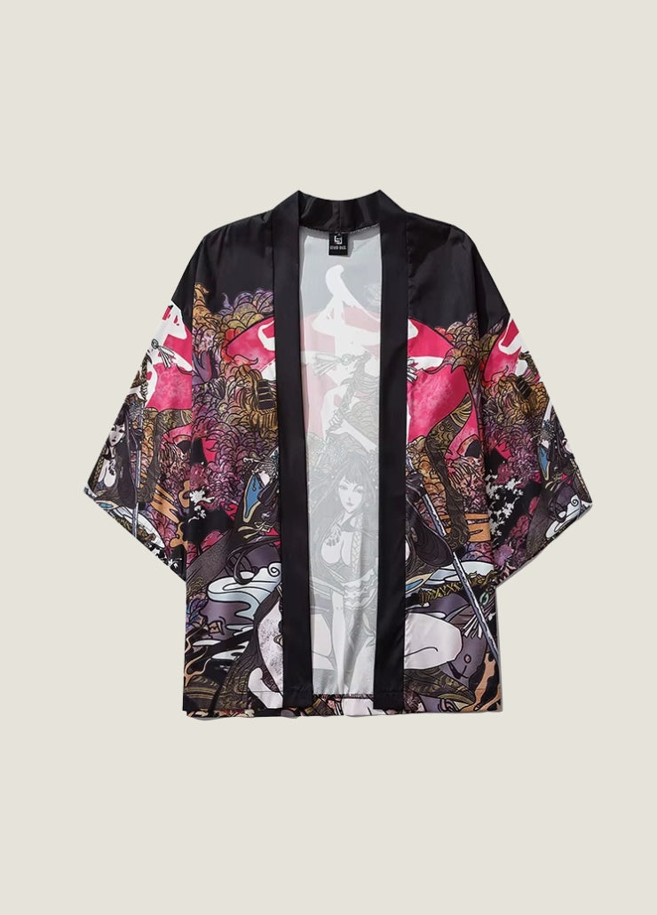 Kimono japonais femme noir samouraï | Shinku