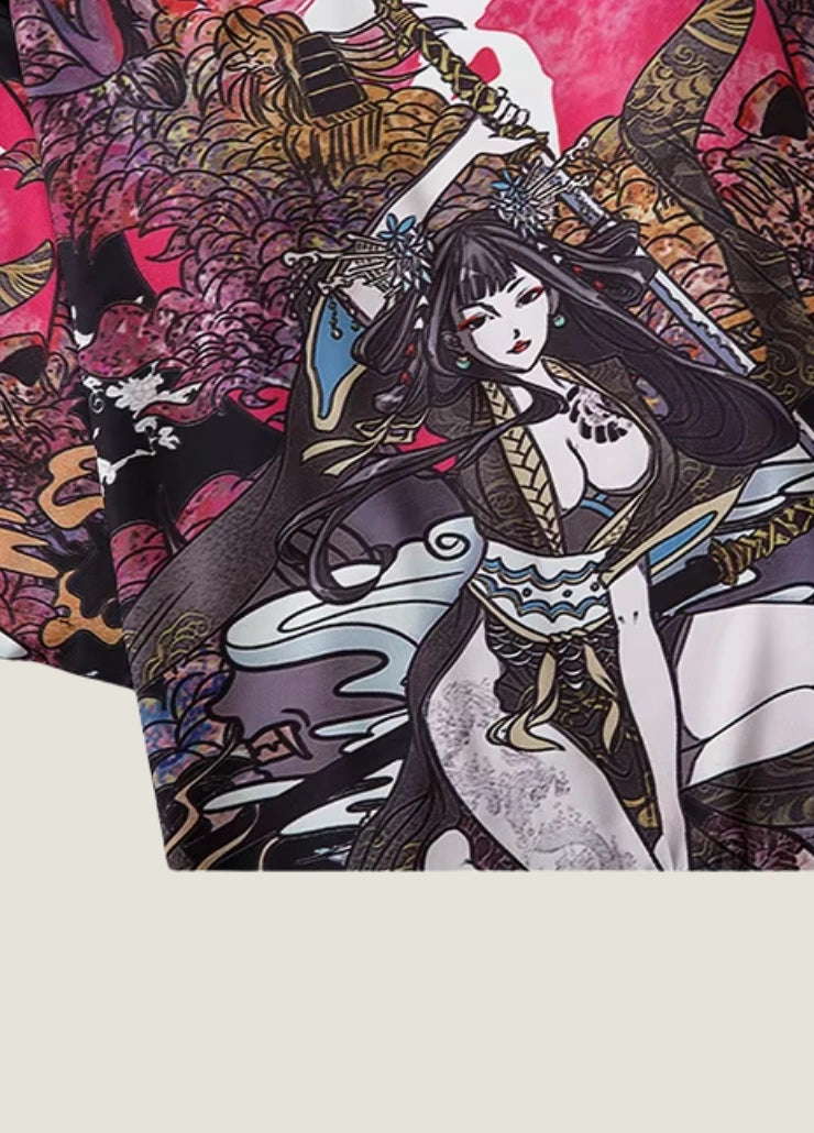 Kimono japonais femme noir samouraï | Shinku