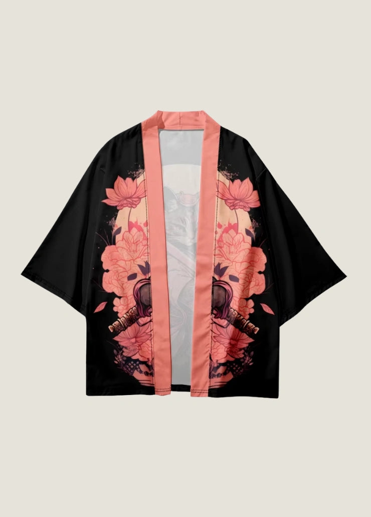 Kimono japonais femme chat samouraï rose | Botan