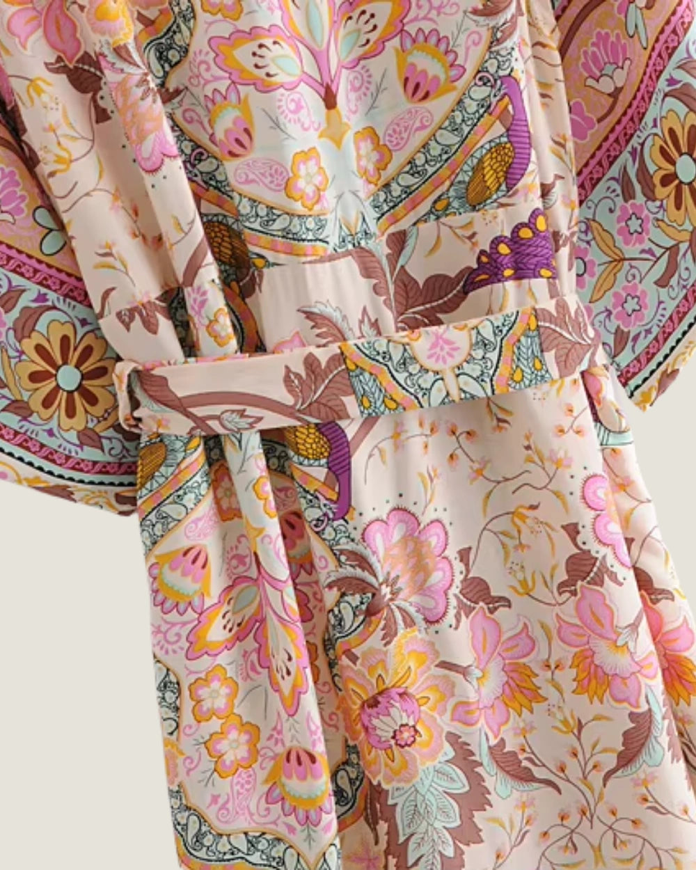 Kimono long beige femme | Asagao