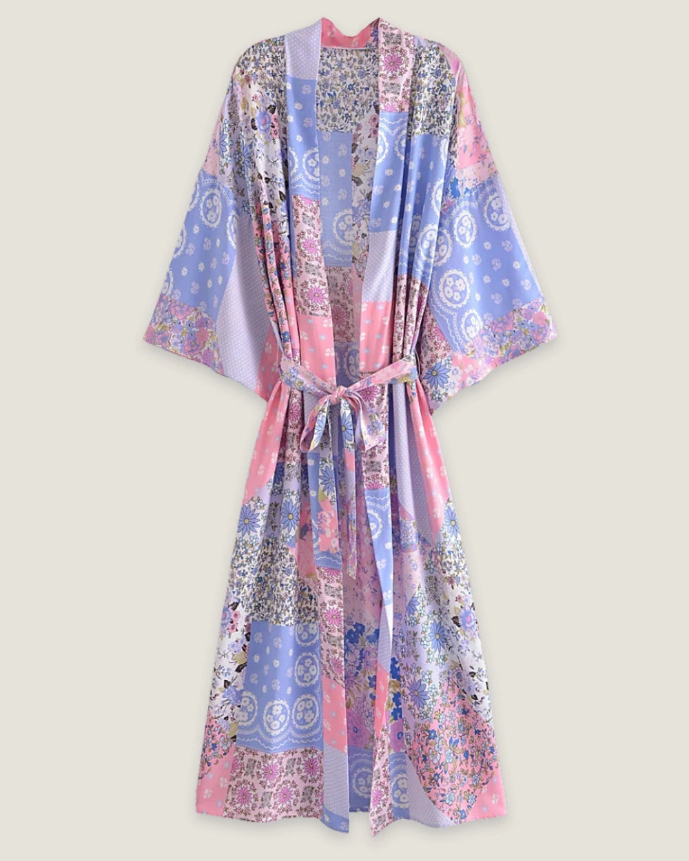 kimono long patchwork bleu rose femme | Miyori