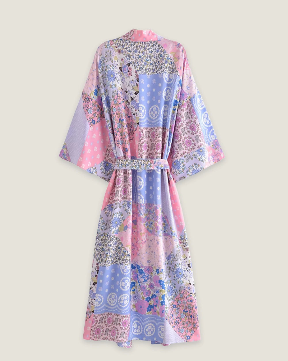 kimono long patchwork bleu rose femme | Miyori