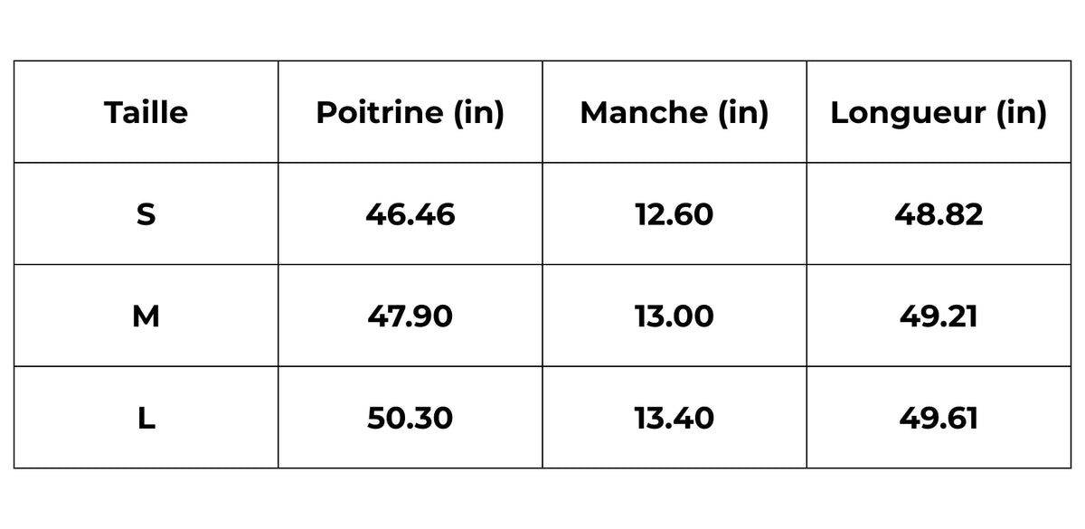 Tableau des tailles (cm) – kimono long vert femme | Suiren